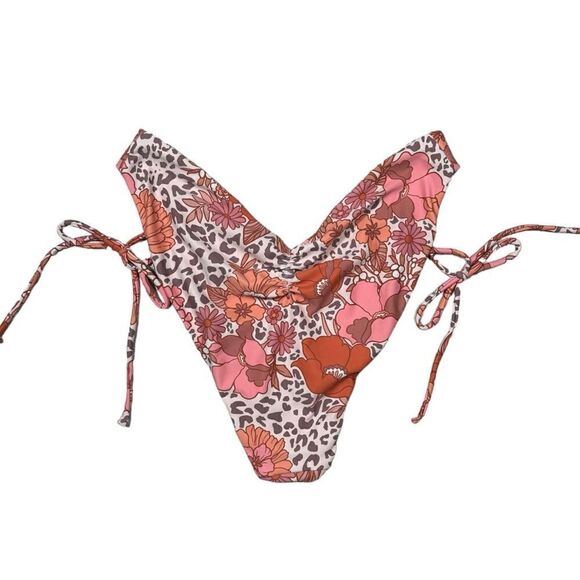 P2F Orange & Pink Floral Cheetah Print Jimi High Leg V Cut Bikini Bottom - Picture 3 of 6